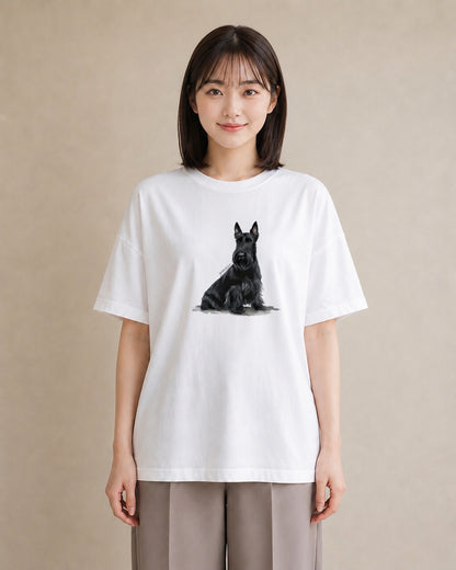Tシャツ レディース ミニチュアシュナウザー 犬 いぬ イラスト きれいめカジュアル 散歩 お出かけ 白T