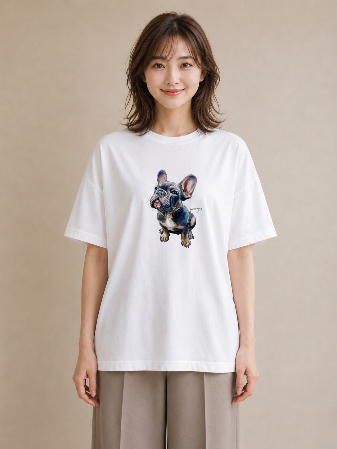 グラフィックTシャツ レディース フレンチブルドッグ フレブル 犬 いぬ イラスト ラフ 親子 20代 白T