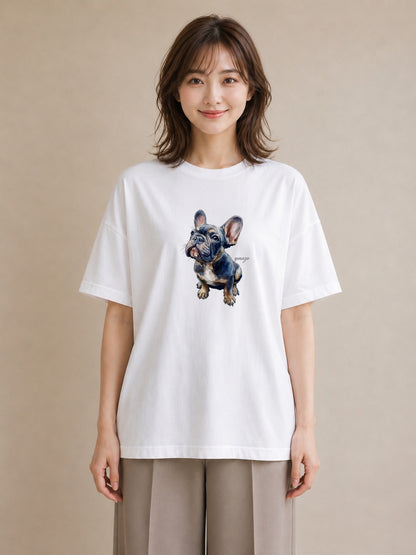 グラフィックTシャツ レディース フレンチブルドッグ フレブル 犬 いぬ イラスト ラフ 親子 20代 白T