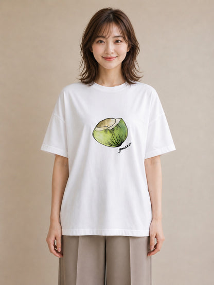 プリントTシャツ レディース パイナップル 食べ物 フード イラスト ボタニカル 20代 カジュアルコーデ 白T