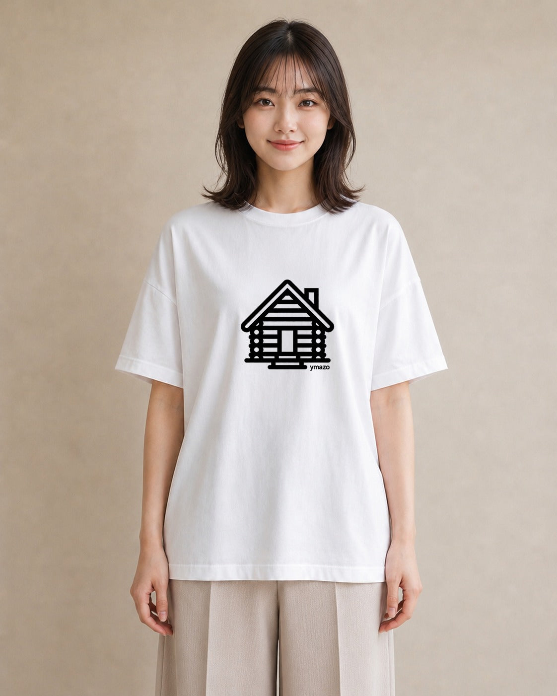 グラフィックTシャツ レディース 湖畔の小屋 湖 小屋 ナチュラル アンティーク イラスト 韓国風 ビーチ デイリーウェア 白T