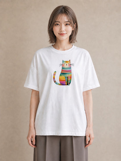 半袖Tシャツ レディース 猫好き 猫 ねこ イラスト 線画 休日 ペアコーデ 白T