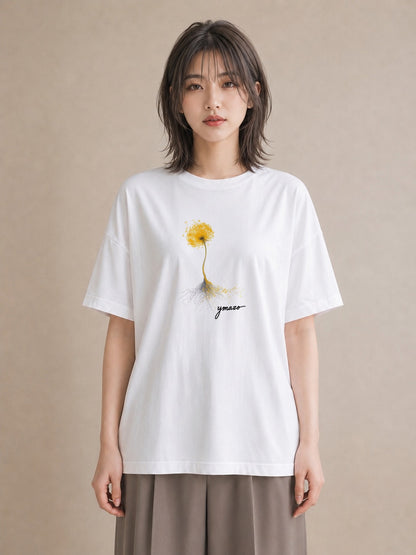 グラフィックTシャツ レディース たんぽぽ 花 花柄 イラスト ヴィンテージ風 誕生日プレゼント 綿100 白T
