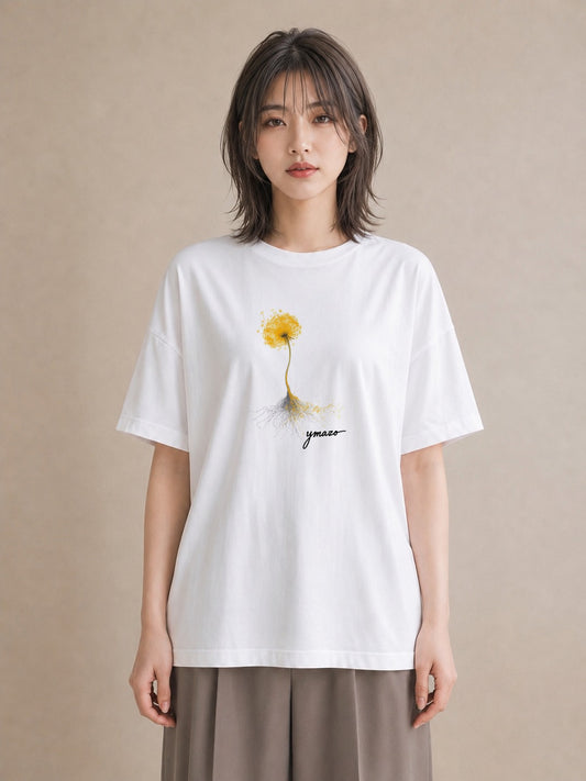 グラフィックTシャツ レディース たんぽぽ 花 花柄 イラスト ヴィンテージ風 誕生日プレゼント 綿100 白T