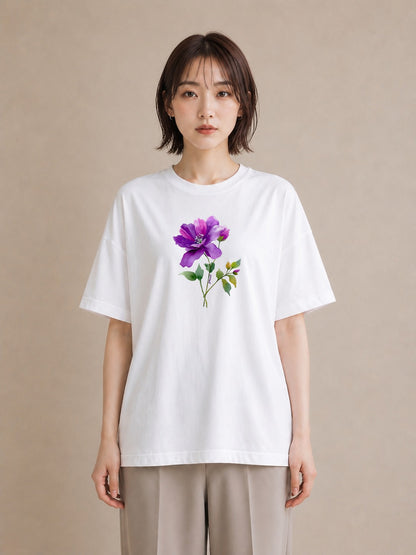 Tシャツ レディース パンジー 花 花柄 イラスト きれいめカジュアル 休日 ペアコーデ 白T