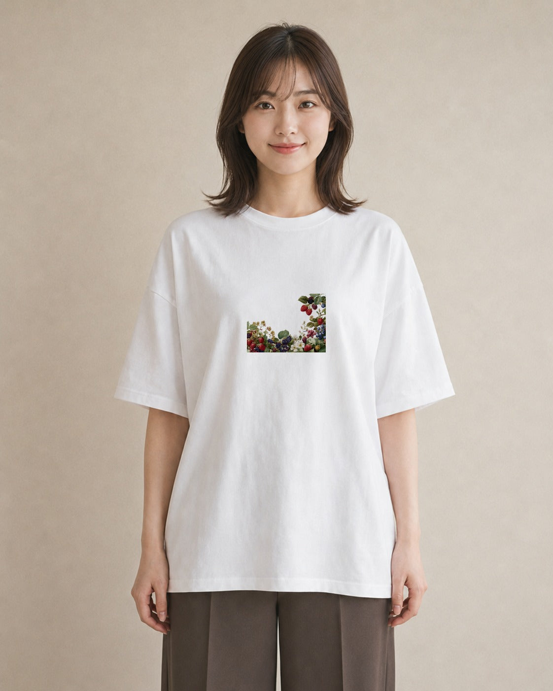 デザインTシャツ レディース 木の実 植物 ボタニカル イラスト 韓国風 公園 ママ 白T