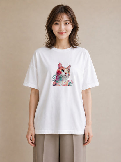 プリントTシャツ レディース スフィンクス 猫 ねこ イラスト ラフ 週末コーデ 敬老の日 白T