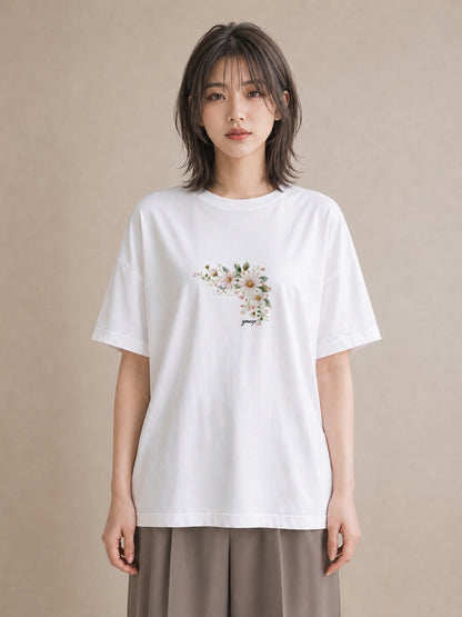 プリントTシャツ レディース マーガレット 花 花柄 イラスト カジュアル ギフト 母の日 白T