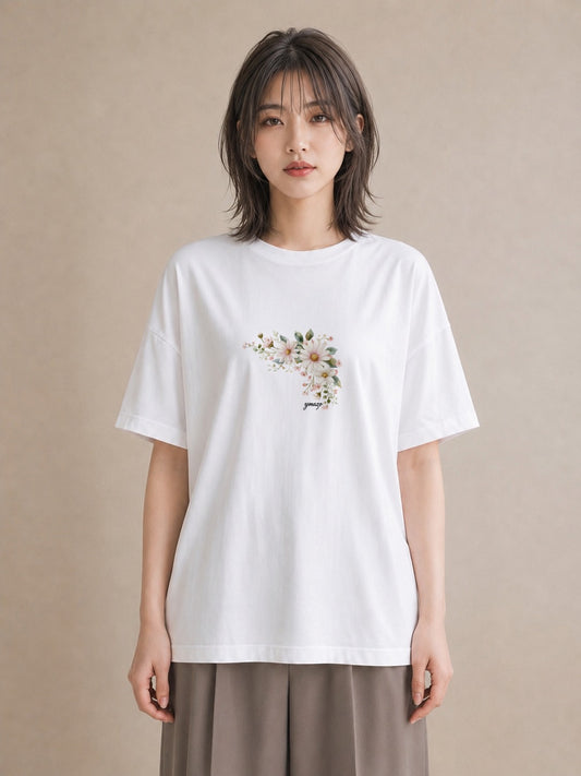 プリントTシャツ レディース マーガレット 花 花柄 イラスト カジュアル ギフト 母の日 白T