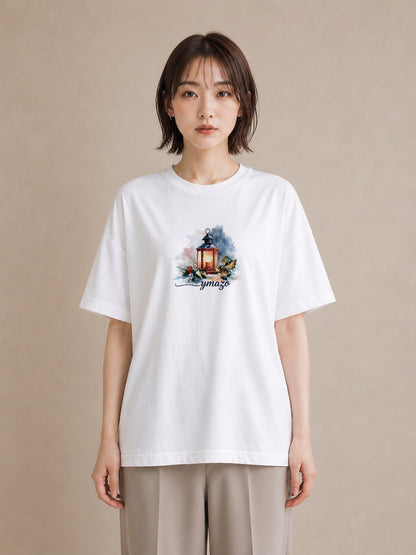 Tシャツ レディース 街灯 夜霧 夜 ナチュラル アンティーク イラスト 抜け感 お揃い 親子 白T