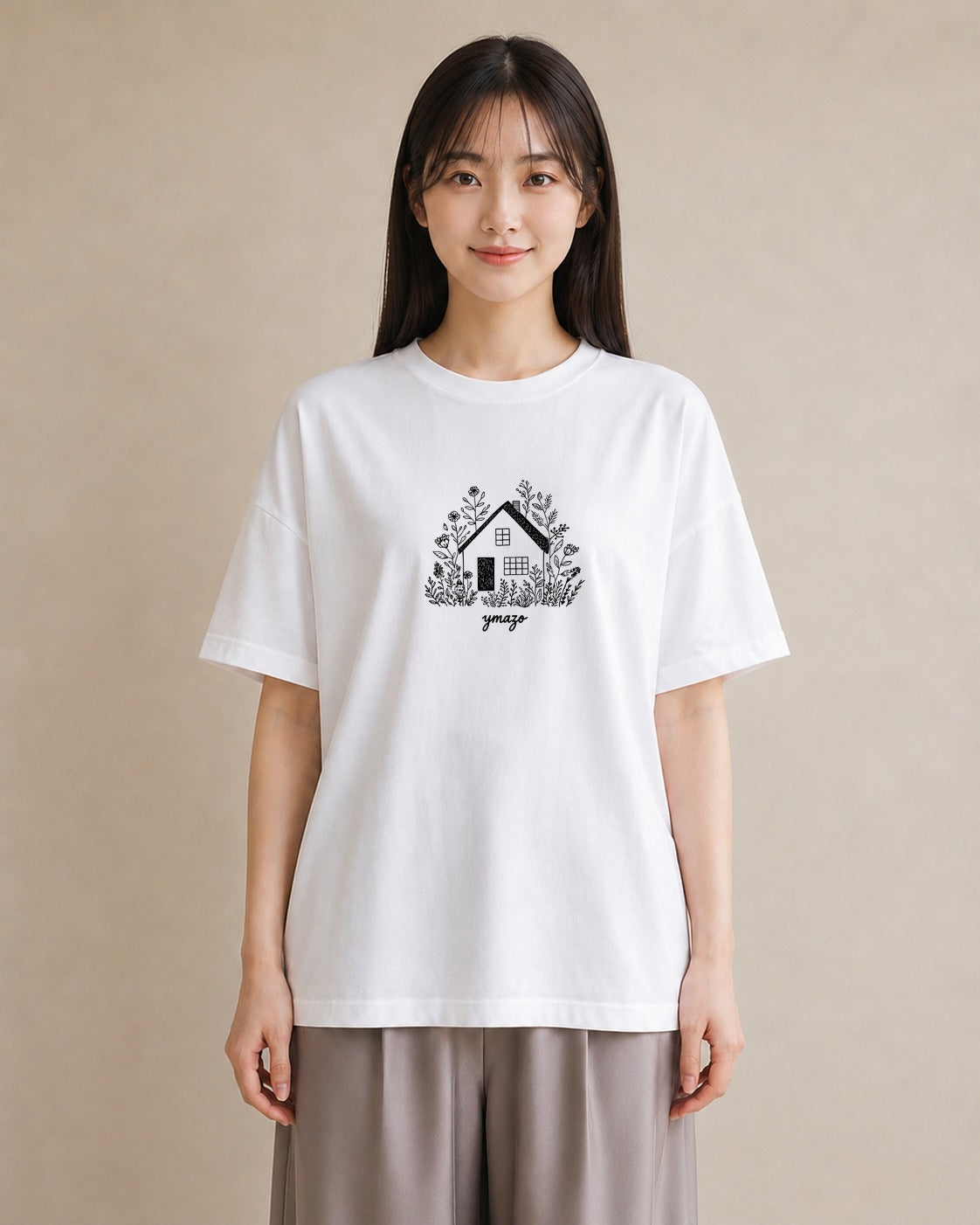 半袖Tシャツ レディース 湖畔の小屋 湖 小屋 ナチュラル アンティーク イラスト レトロ 秋コーデ おしゃれギフト 白T