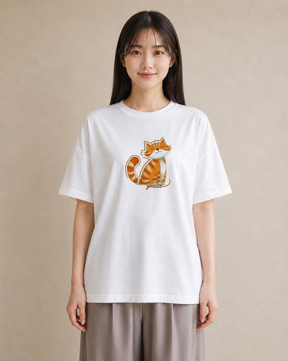 プリントTシャツ レディース しっぽ 猫 ねこ イラスト ヴィンテージ風 社会人 女性 白T