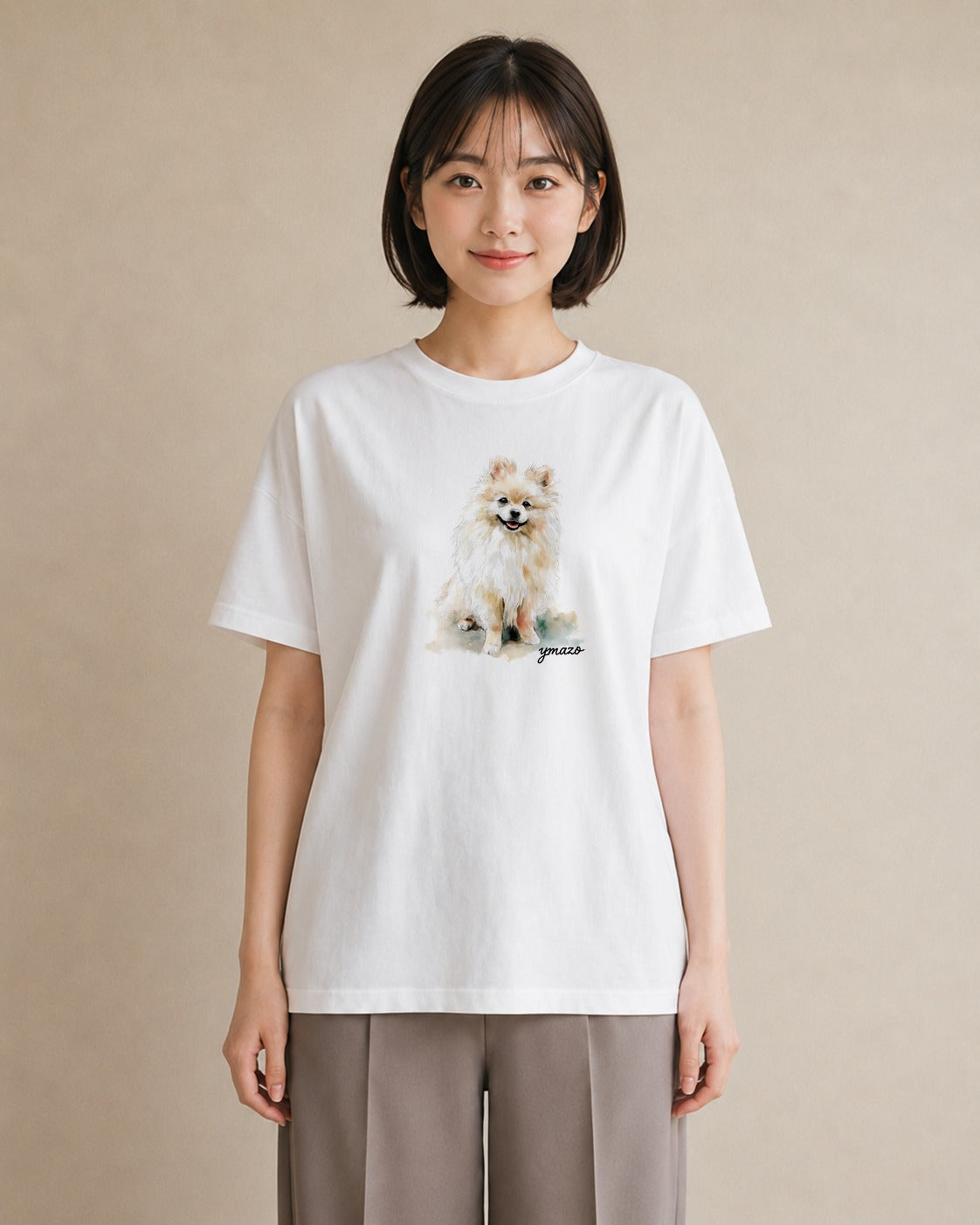 グラフィックTシャツ レディース ポメラニアン ポメ 犬 いぬ イラスト 普段使い ビーチ デイリーウェア 白T