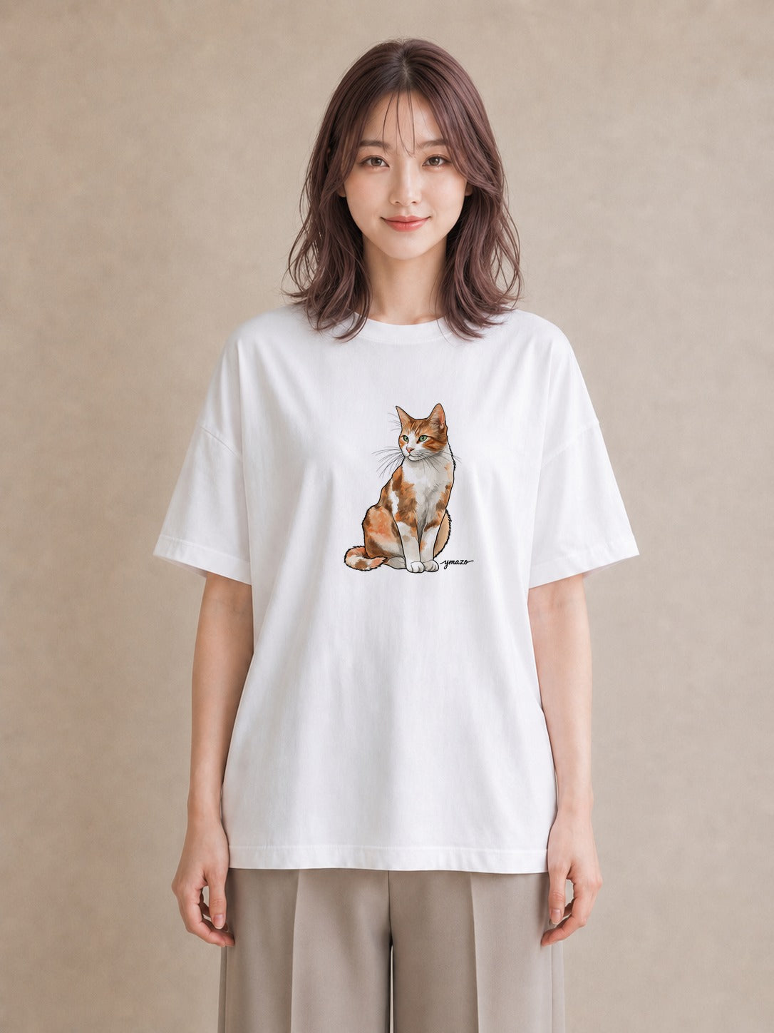 プリントTシャツ レディース シャム 猫 ねこ イラスト 旅行コーデ 休日 ペアコーデ 白T