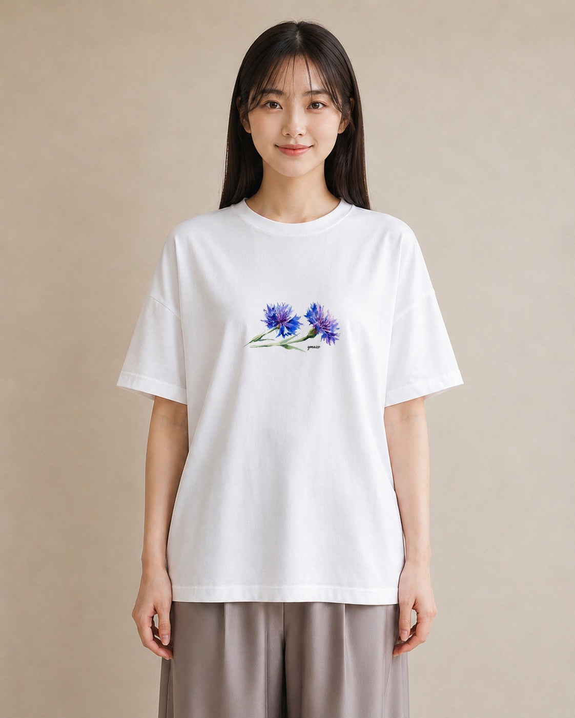 半袖Tシャツ レディース スミレ 花 花柄 イラスト カジュアル お出かけ 普段着 白T