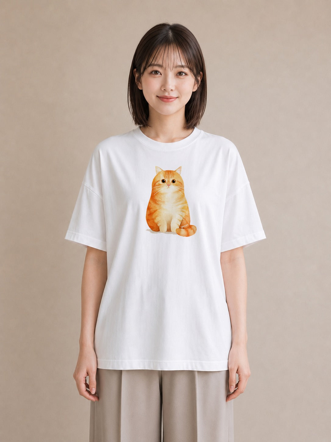 半袖Tシャツ レディース おすわり猫 猫 ねこ イラスト 手描き風 親子 20代 白T