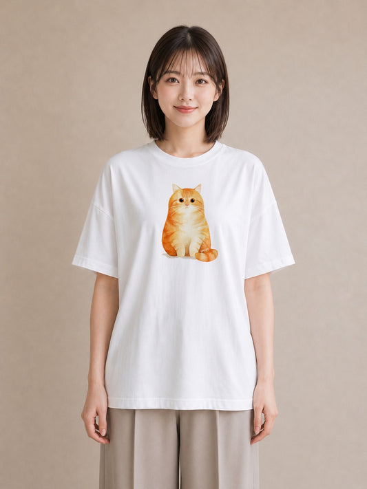 半袖Tシャツ レディース おすわり猫 猫 ねこ イラスト 手描き風 親子 20代 白T