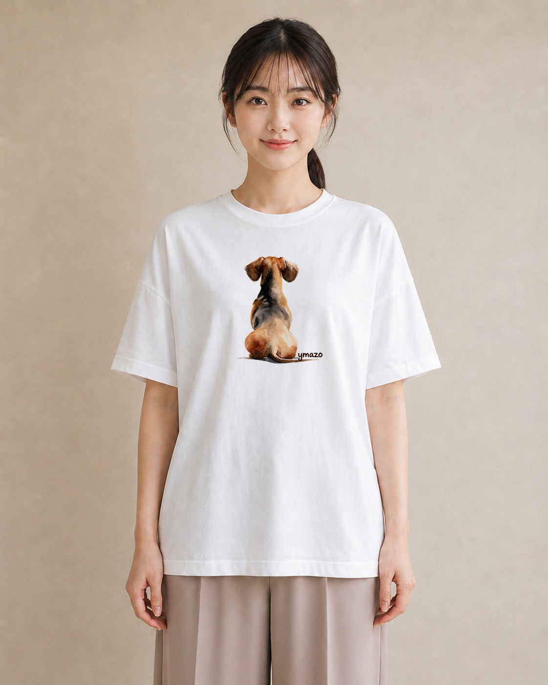 半袖Tシャツ レディース ミニチュアダックスフンド 犬 いぬ イラスト カジュアル ママ カフェ服 白T