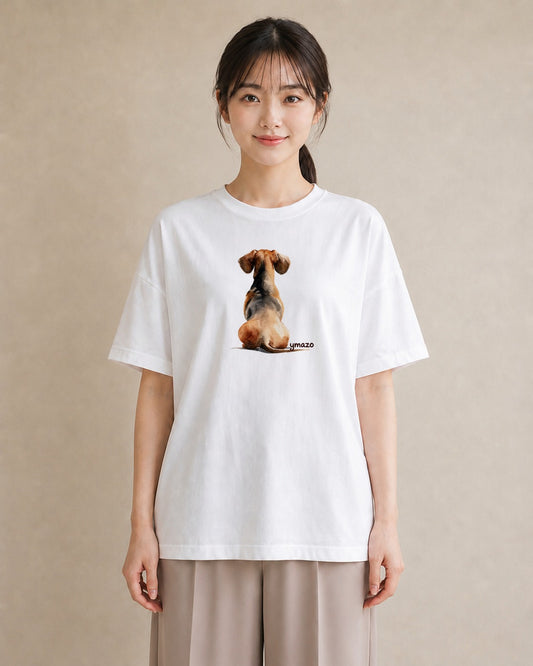半袖Tシャツ レディース ミニチュアダックスフンド 犬 いぬ イラスト カジュアル ママ カフェ服 白T