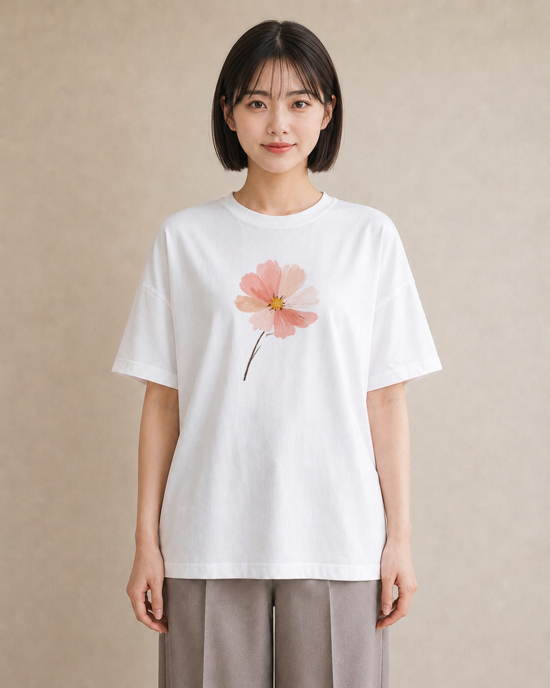プリントTシャツ レディース ミモザ 花 花柄 イラスト ミニマル ペアコーデ 秋コーデ 白T