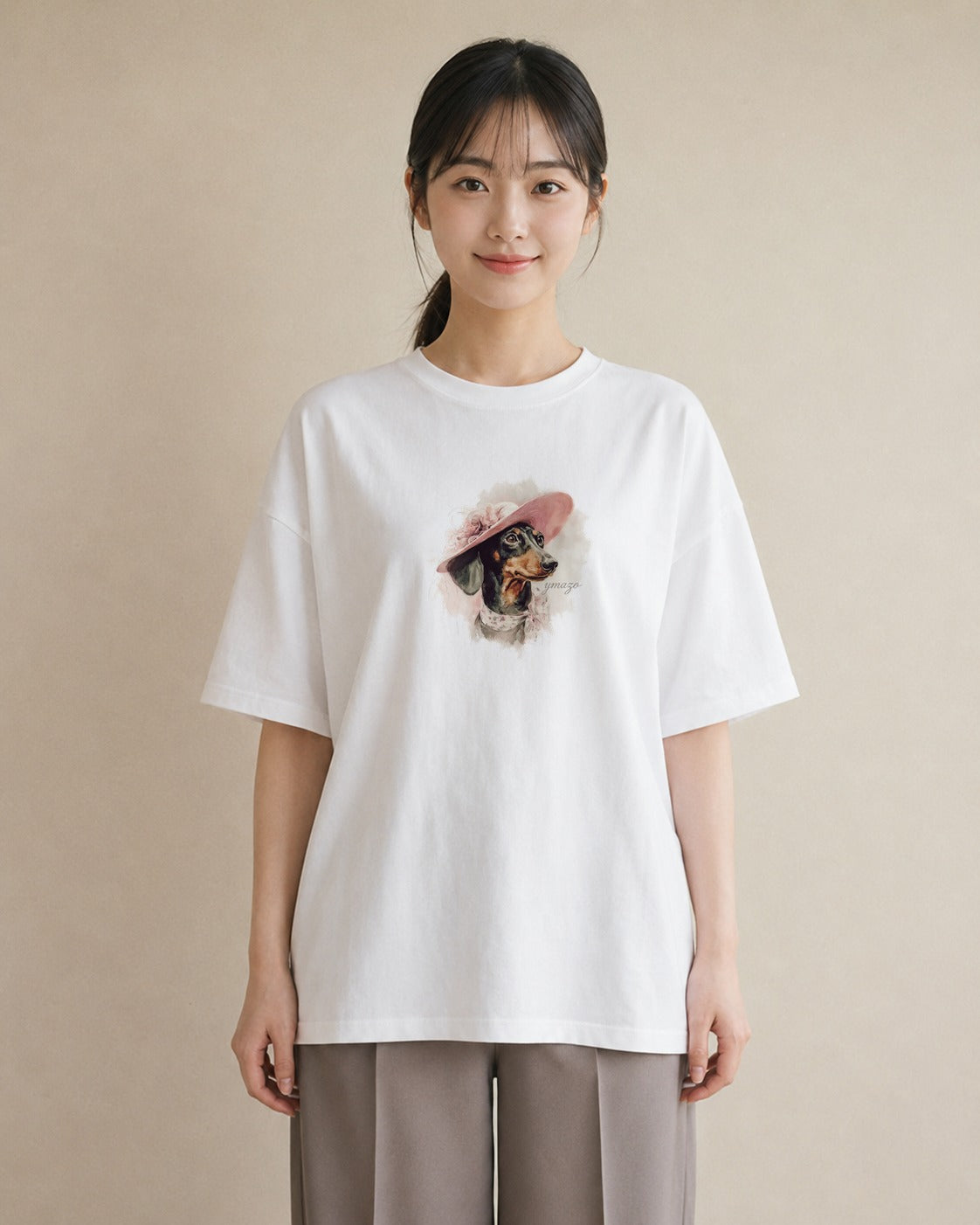 半袖Tシャツ レディース ミニチュアダックスフンド 犬 いぬ イラスト シック 夏コーデ 通学 白T