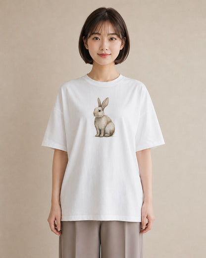半袖Tシャツ レディース ロップイヤー ペット 動物 イラスト ポップ 海 カフェ巡り 白T
