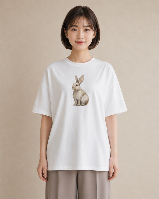 半袖Tシャツ レディース ロップイヤー ペット 動物 イラスト ポップ 海 カフェ巡り 白T