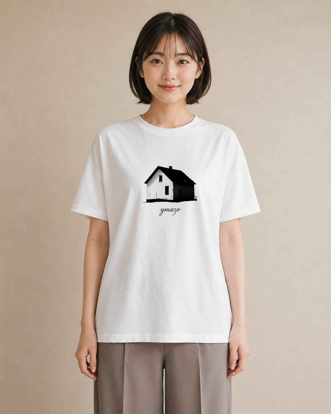 グラフィックTシャツ レディース 湖畔の小屋 湖 小屋 ナチュラル アンティーク イラスト 上品 クリスマス 旅行 白T