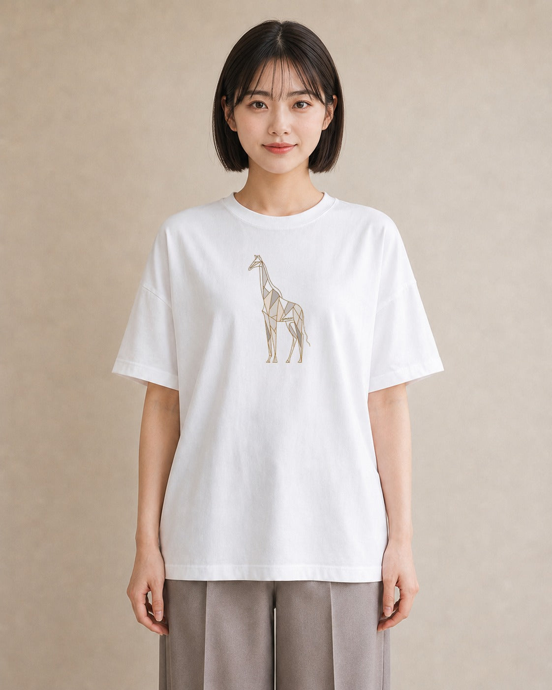 プリントTシャツ レディース きりん 動物 アニマル イラスト 抜け感 社会人 女性 白T