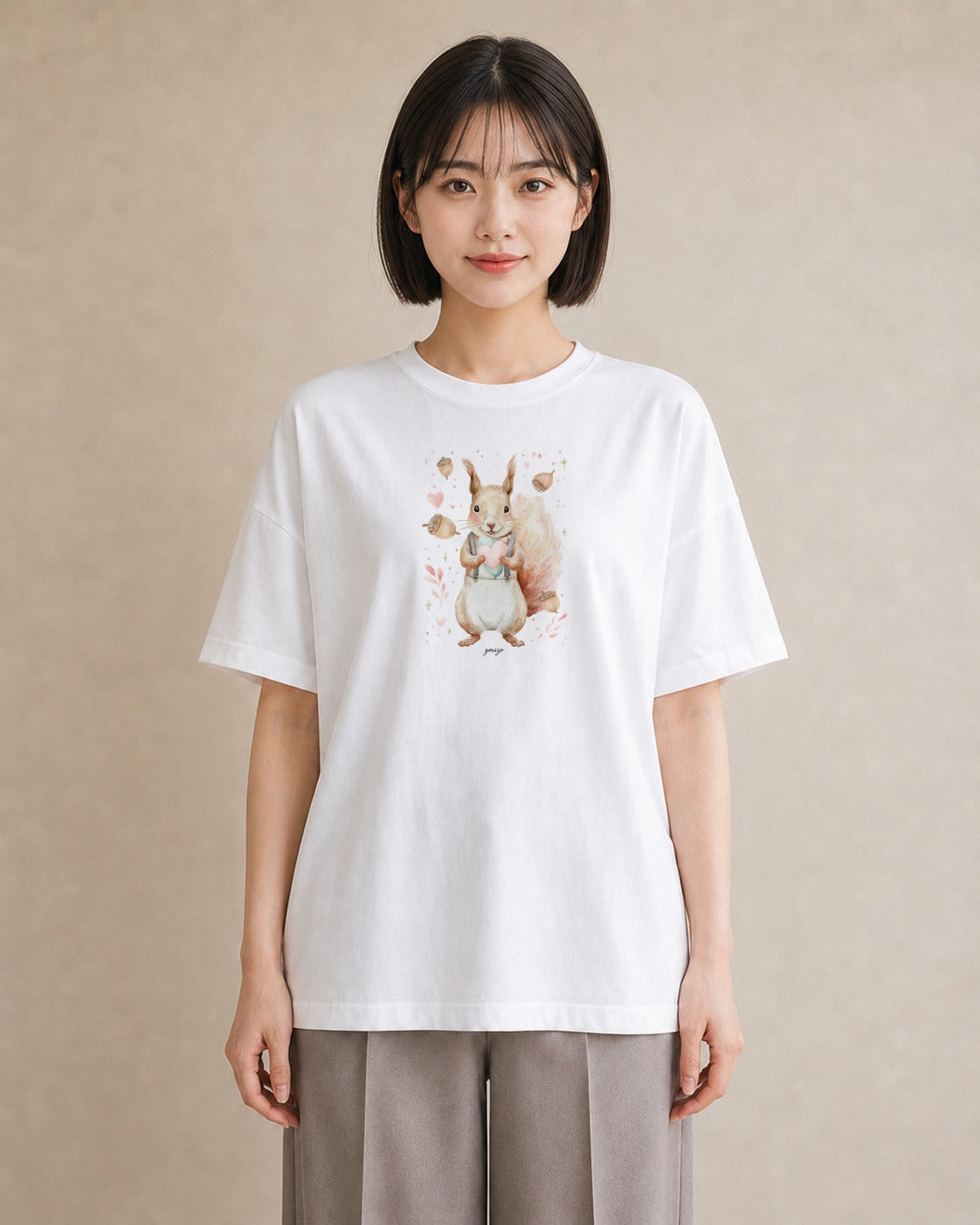Tシャツ レディース シマリス ペット 動物 イラスト 線画 母の日 ビーチ 白T