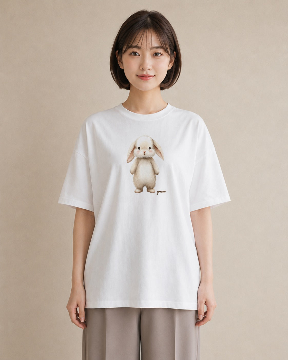 デザインTシャツ レディース ウサギ系野生 動物 アニマル イラスト ボタニカル ママ カフェ服 白T