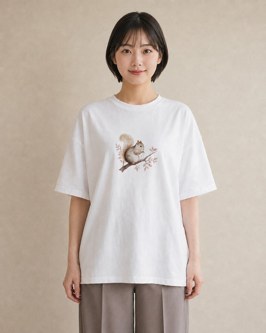 プリントTシャツ レディース シマリス ペット 動物 イラスト ポップ 買い物 夏コーデ 白T