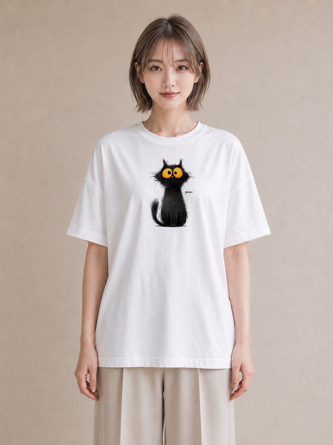 Tシャツ レディース 黒猫 猫 ねこ イラスト フェミニン 散歩 お出かけ 白T