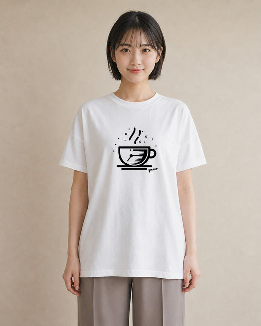 半袖Tシャツ レディース コーヒー カフェ 珈琲 イラスト 手描き風 普段着 週末コーデ 白T