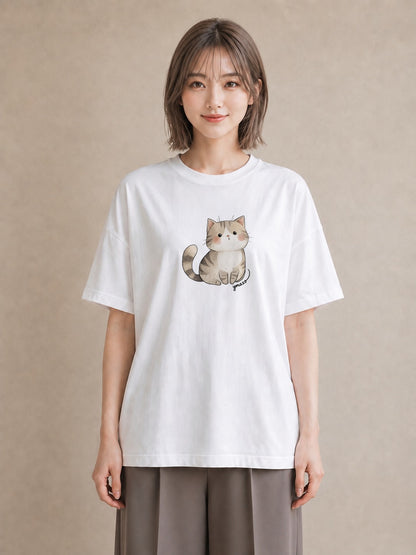 プリントTシャツ レディース エキゾチックショートヘア 猫 ねこ イラスト フェミニン 在宅 公園 白T