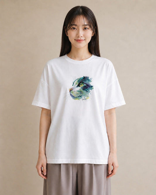 デザインTシャツ レディース ぶち猫 猫 ねこ イラスト ラフ 親子 20代 白T