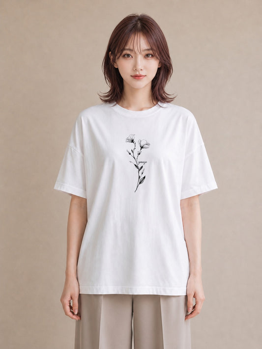 グラフィックTシャツ レディース 小花 花 フラワー イラスト ヴィンテージ風 送別ギフト 通勤 白T