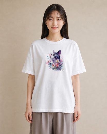 半袖Tシャツ レディース 三毛猫 みけねこ 三毛 猫 ねこ イラスト 旅行 母娘コーデ 白T