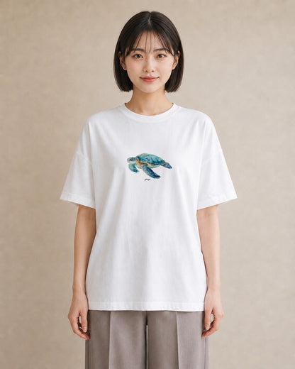 プリントTシャツ レディース ゼニガメ ペット 動物 イラスト ヴィンテージ風 通学 誕生日プレゼント 白T
