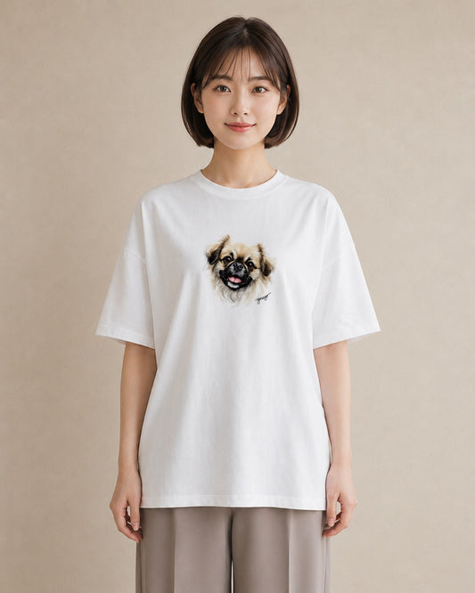 プリントTシャツ レディース 狆 犬 いぬ イラスト お洒落 レイヤード 友達ギフト 白T