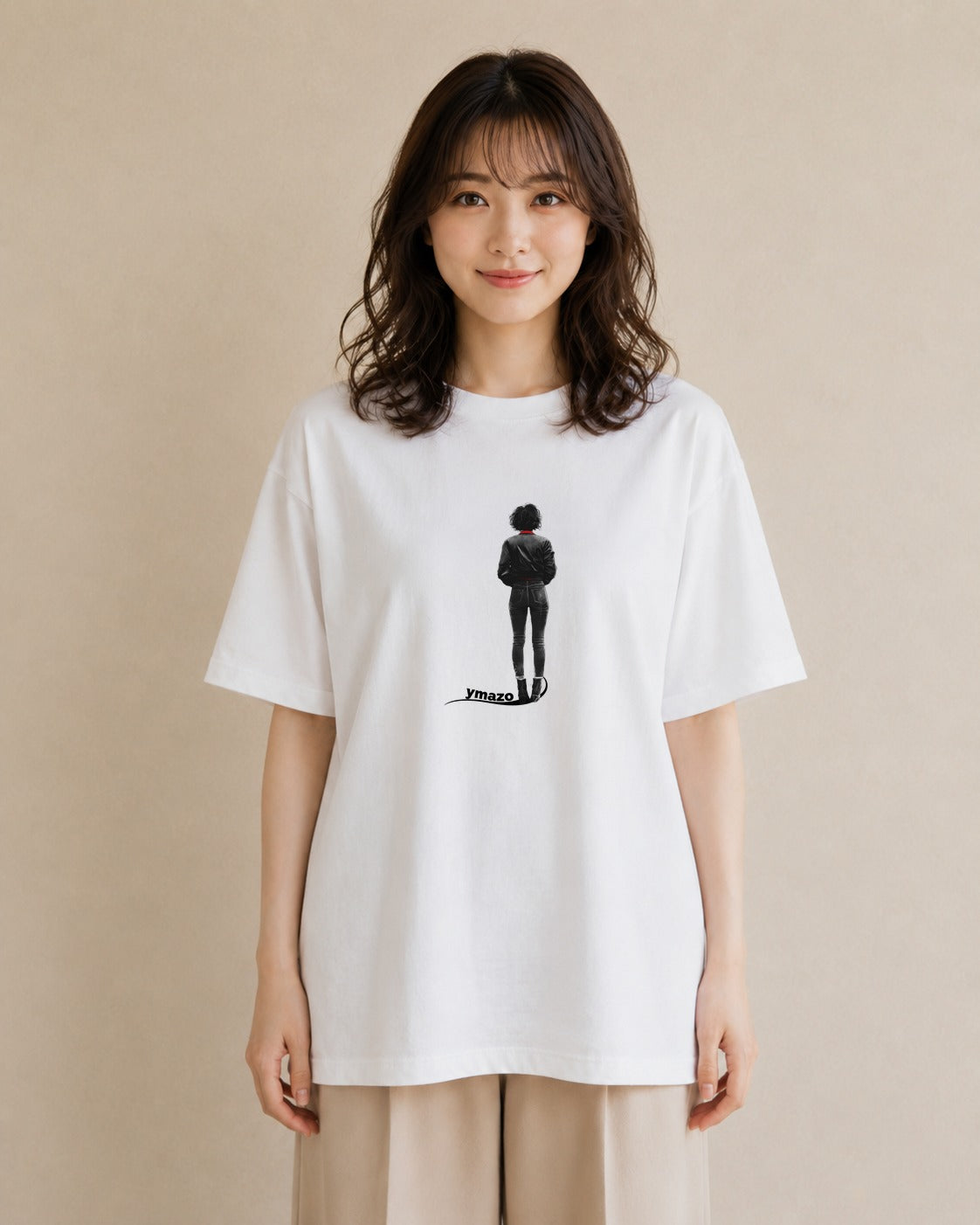 デザインTシャツ レディース 女の子 ガール 後ろ姿 イラスト ユニーク 自分用 ルームウェア 白T