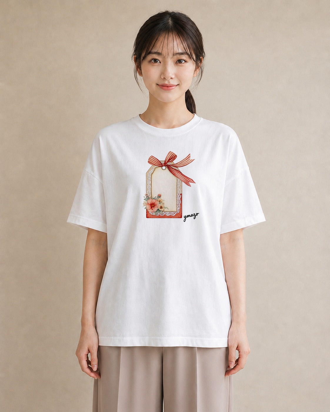 プリントTシャツ レディース 手鏡 アンティーク レトロ ナチュラル イラスト アート風 ビーチ デイリーウェア 白T