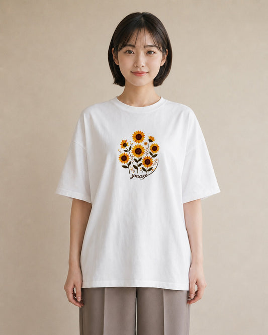 半袖Tシャツ レディース ひまわり 向日葵 花 花柄 イラスト ニュアンス 20代 カジュアルコーデ 白T