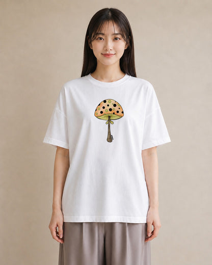 グラフィックTシャツ レディース きのこ 植物 ボタニカル イラスト 旅行コーデ 買い物 夏コーデ 白T