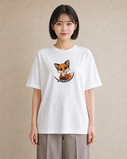 プリントTシャツ レディース きつね 動物 アニマル イラスト カジュアル 買い物 夏コーデ 白T