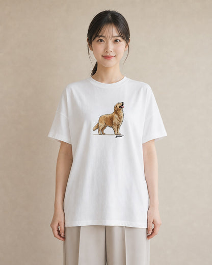 半袖Tシャツ レディース ゴールデンレトリバー ゴールデン 犬 いぬ イラスト ラフカジュアル 母娘コーデ 自分用 白T