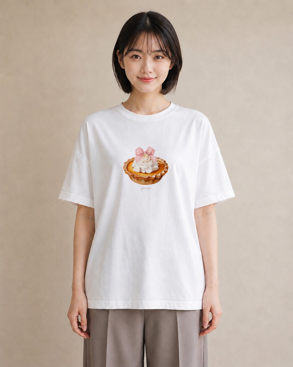 デザインTシャツ レディース プリン 食べ物 フード イラスト こなれ感 送別ギフト 通勤 白T
