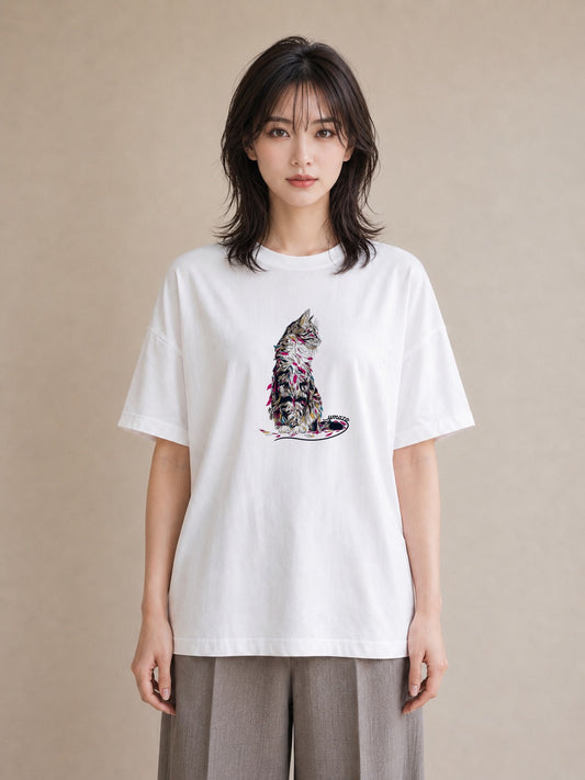 Tシャツ レディース メインクーン 猫 ねこ イラスト 可愛い 部屋着 女性向けギフト 白T