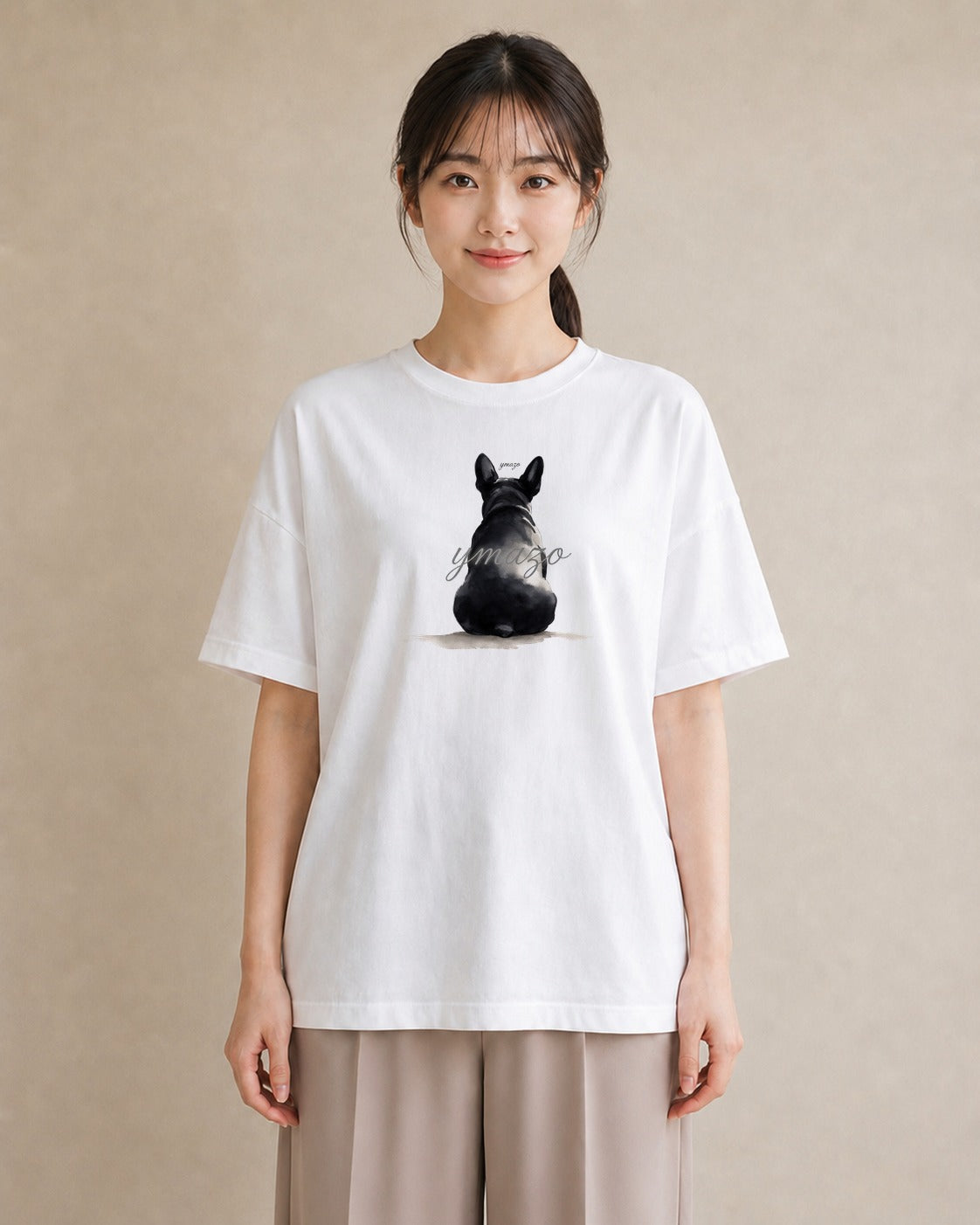 Tシャツ レディース いぬ 犬 ワンコ イラスト 韓国風 レイヤード 友達ギフト 白T