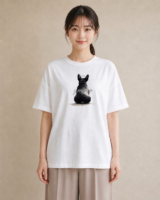 Tシャツ レディース いぬ 犬 ワンコ イラスト 韓国風 レイヤード 友達ギフト 白T